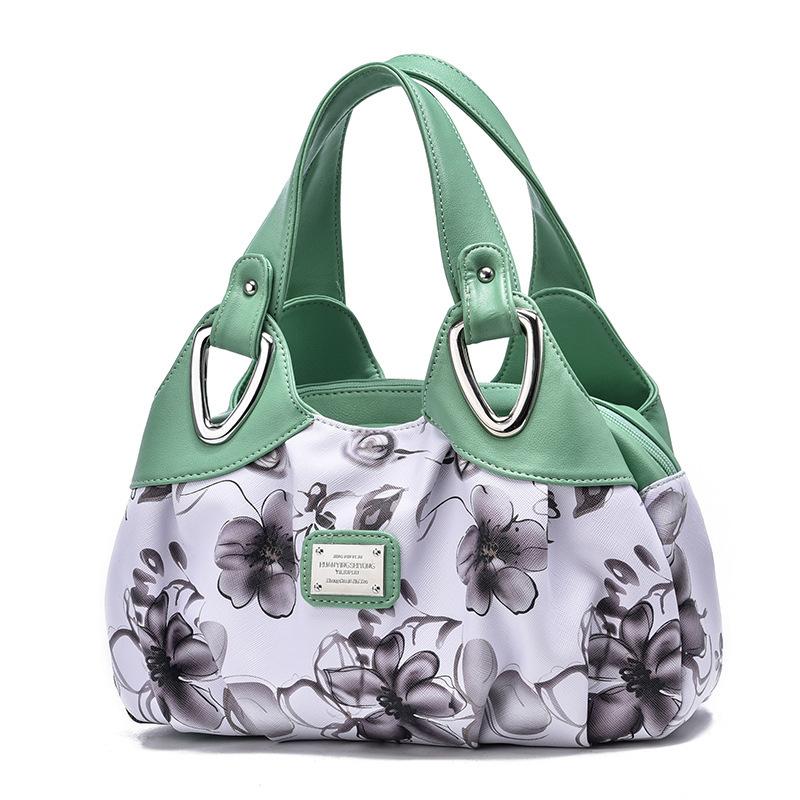 [Women s bag] New fashion printed women s bag soft leather handbag large capacity middle-aged mother bag
