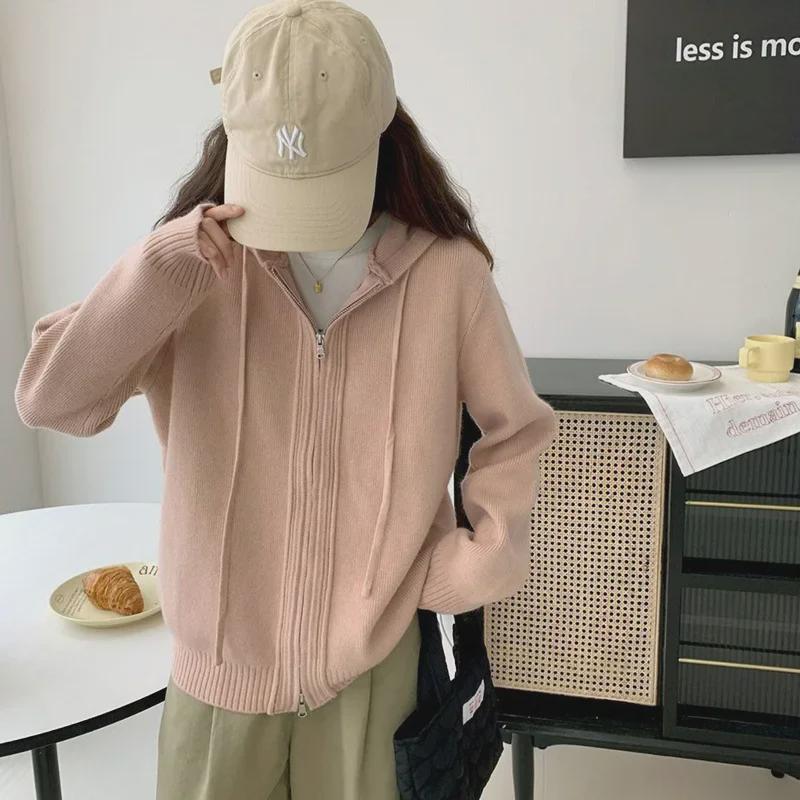 Damen Hong Kong Style Retro Kapuzenjacke – Lockere, modische Strickpullover Jacke