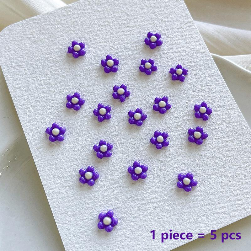 50Pcs Small Flower Nail Art Charms 3D Resin 5Petal Rhinestones Nail Decorations Kawaii Accessories Manicure Diy