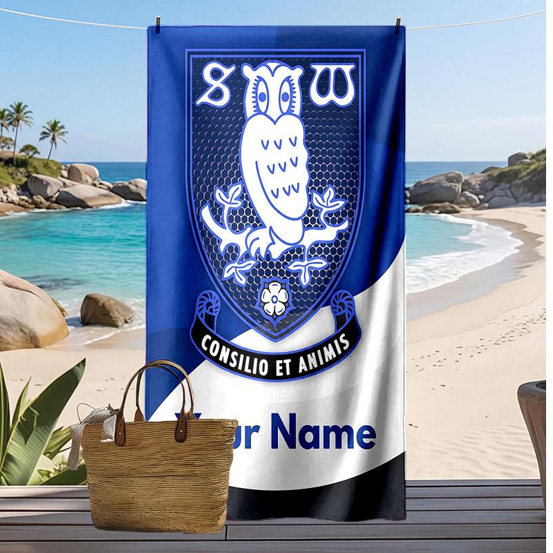 Sheffield Wednesday FC Kişiselleştirilmiş Baskılı Plaj Havlusu Futbol Logosu Destek Özel İsim Metni Emici Havlu Spor Seyahat Özel Hediye İçin