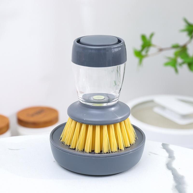 Set of 2 Dish Brush with Soap Dispenser, Kitchen Dish Scrubbers Set with Draining Tray for Washing Dishes/Pots