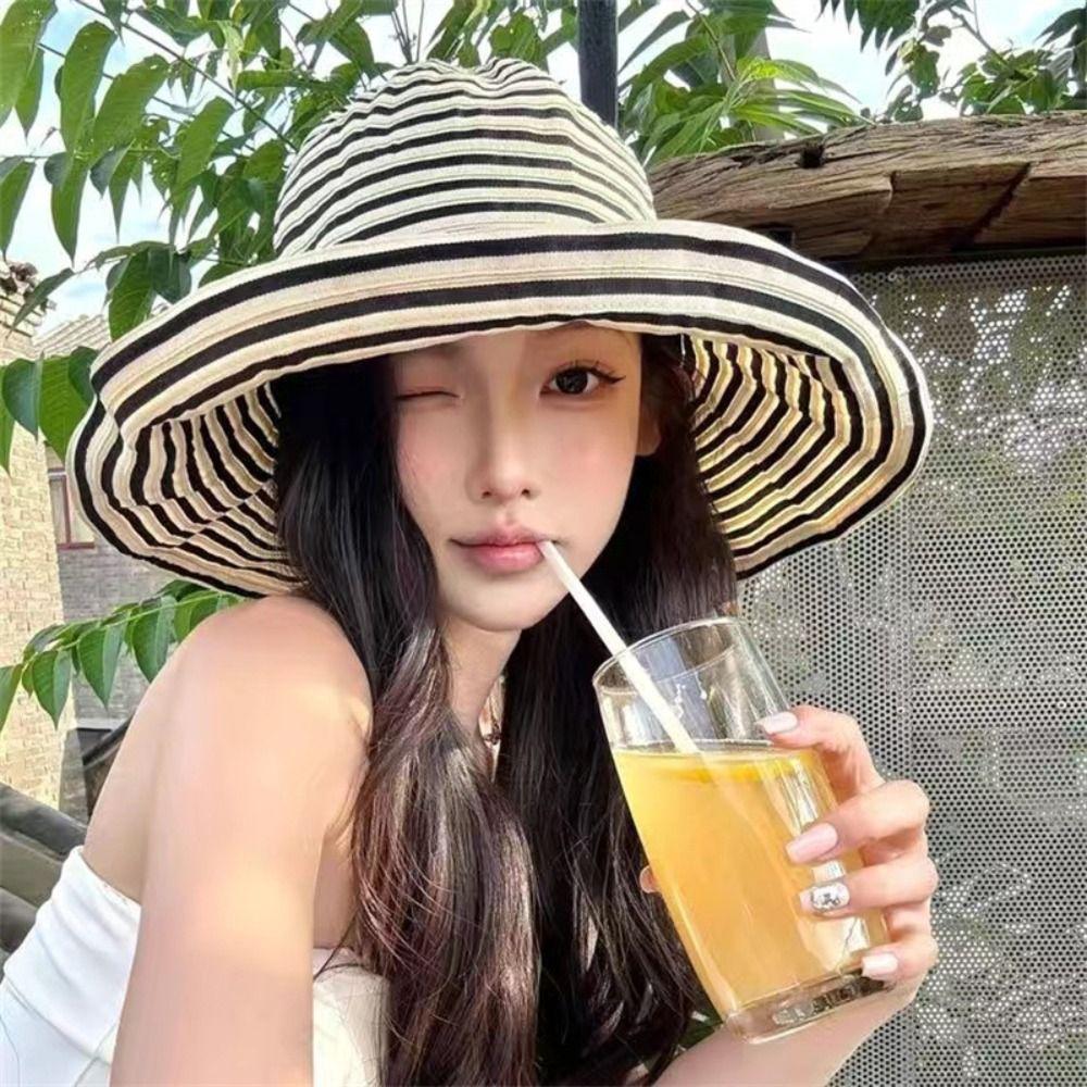 Lightweight Sun Hats Foldable Summer Hats New Stripe Fisherman Hat  Summer Travel