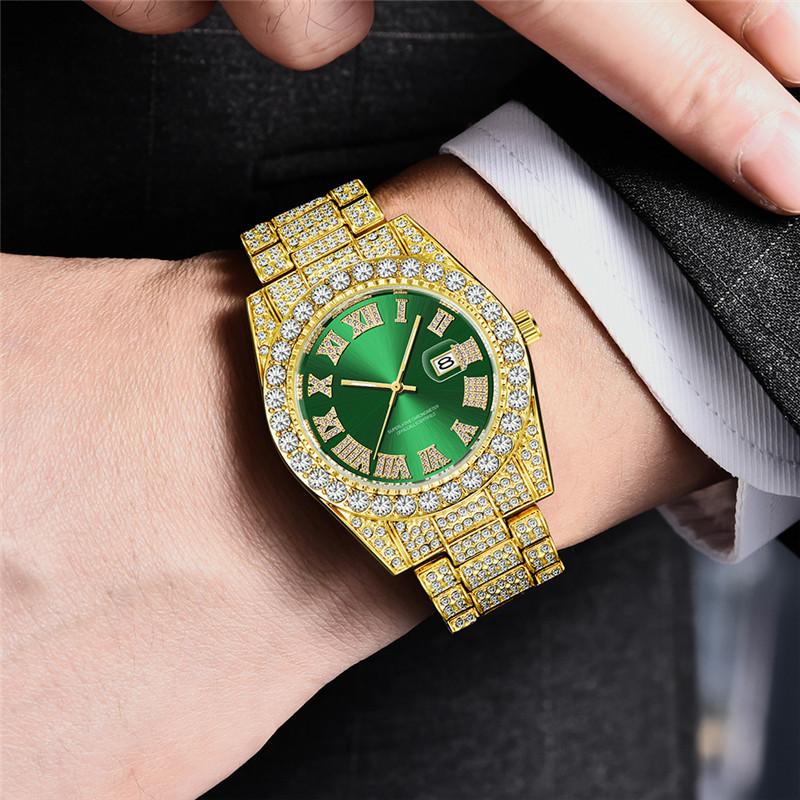 Men Genuine Big Brand Designer Watches Luxury Diamond Golden Fashion Alloy Band Calendar Quartz Gifts Watch Silver Reloj Hombre