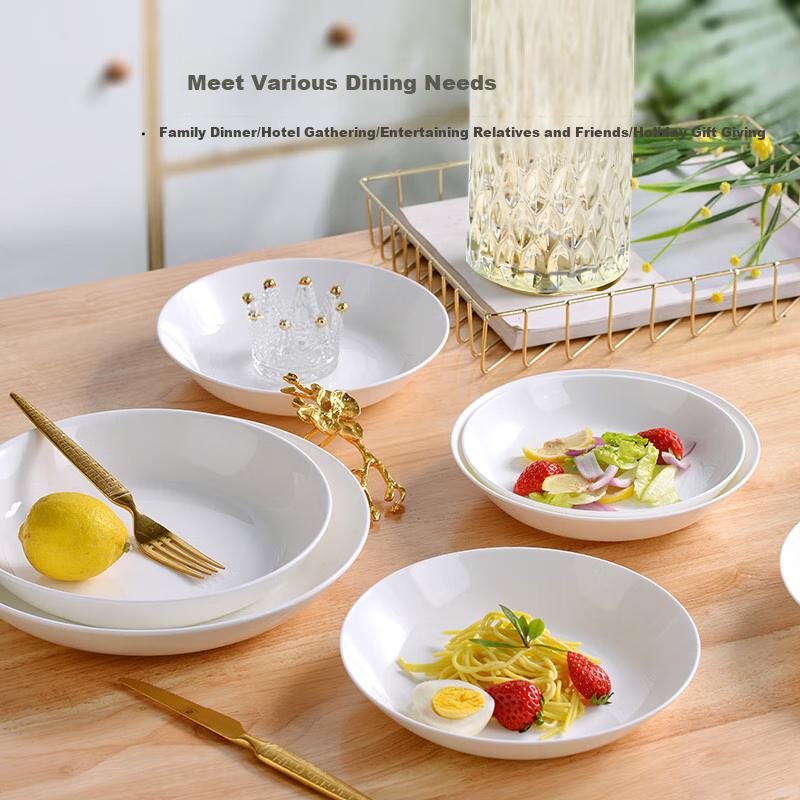 Sky Top (Sky Top) Ceramic Plates, Bone China Deep Dish Plates, Household Moving-In Tableware, Pure White, 8-Inch Dinner Plates, 4-Piece Set