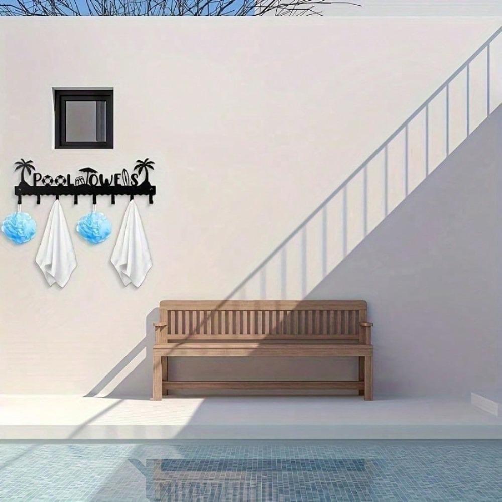 Wall Mounted Heavy Duty Towel Rack 8 Hooks Bathroom Pool Metal Organizer