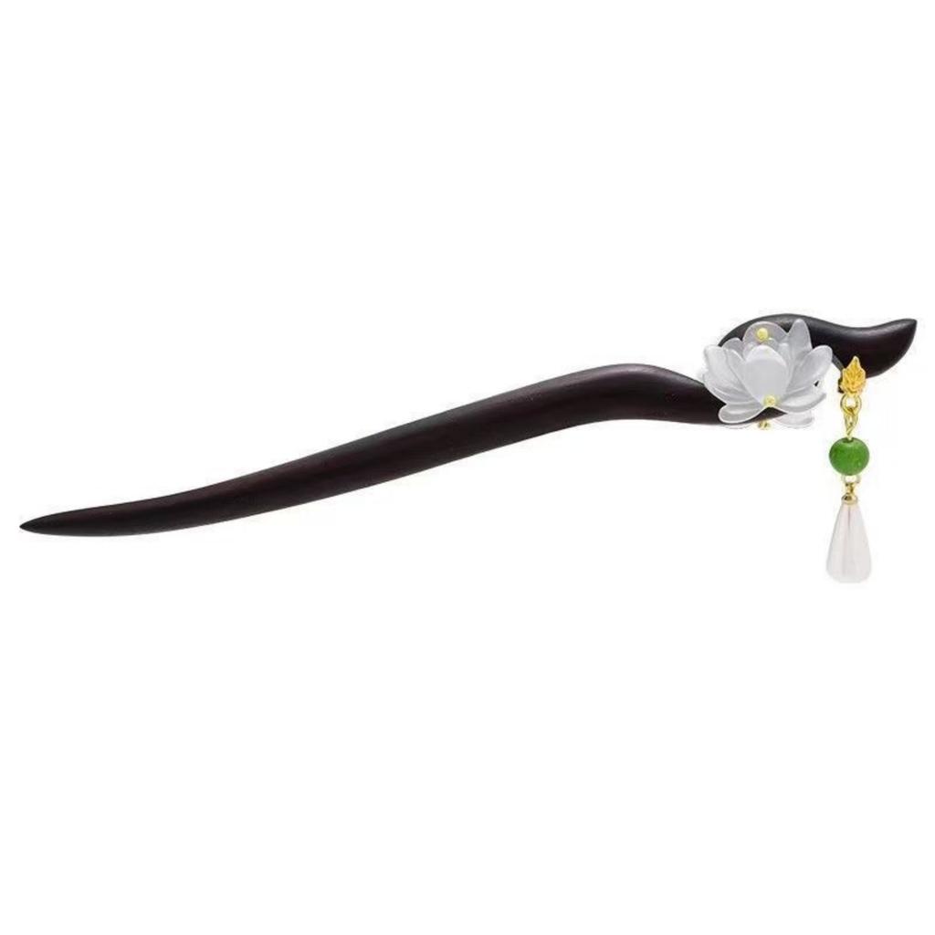 1PC Elegant Lotus Wood Hair Stick with Tassel, Traditional Chinese Hair Accessory, Charming Hairpin for Women's Updos