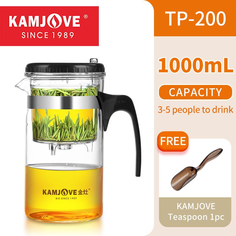 KAMJOVE Teiera con filtro a un pulsante Vetro resistente al calore Servizio da tè Teiera con filtro Tè Tè cinese Kung Fu Accessori per la cerimonia del tè