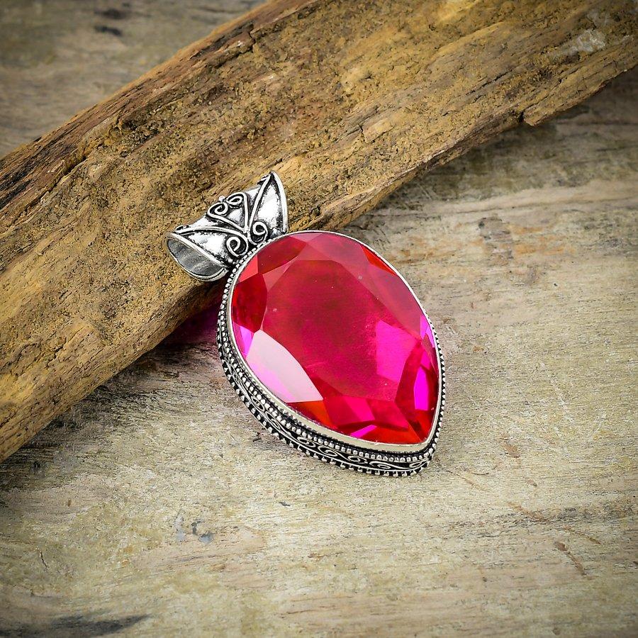 

Pink Rubillite Gemstone Handmade 925 Sterling Silver Jewelry Pendant 1.77 M-54