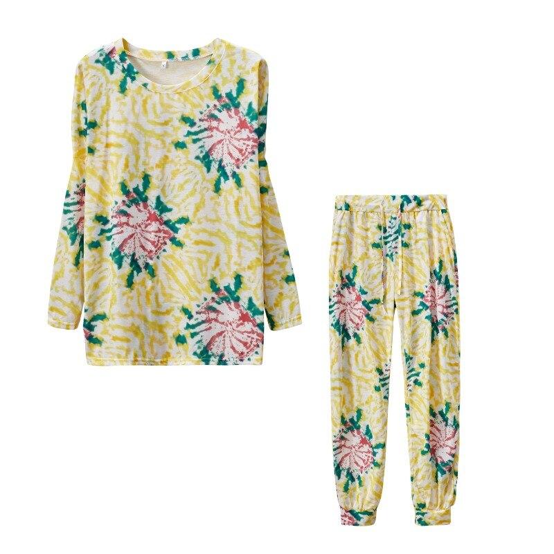 

Осенне-зимний свободный брючный костюм 2023, блузка с принтом, комплект из двух предметов, повседневная одежда с длинными рукавами, женские брюки на шнурке, 29108 XXL жёлтый