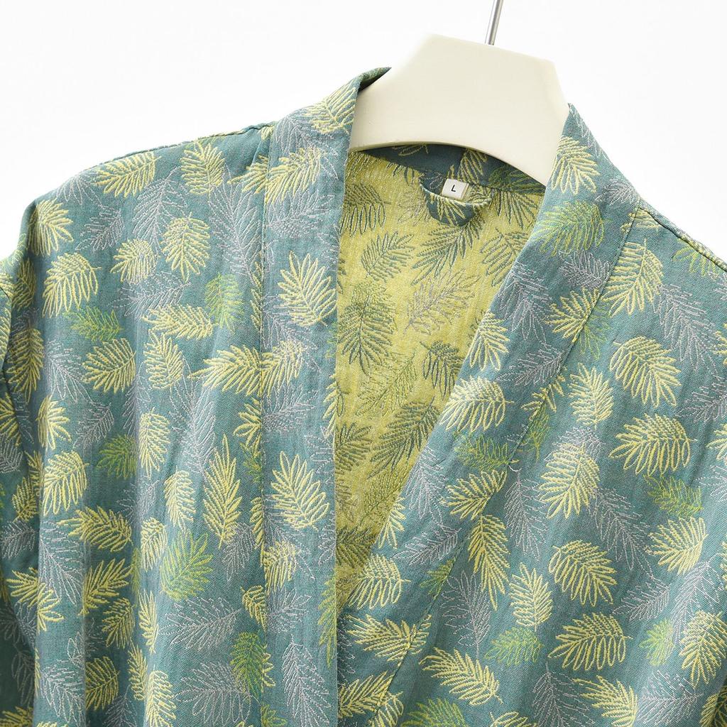 Ropa de dormir de algodón puro para parejas Kimono Bata de baño Manga larga Cuello en V Ropa de noche con cinturón y bolsillo Ropa para el hogar para hombres y mujeres