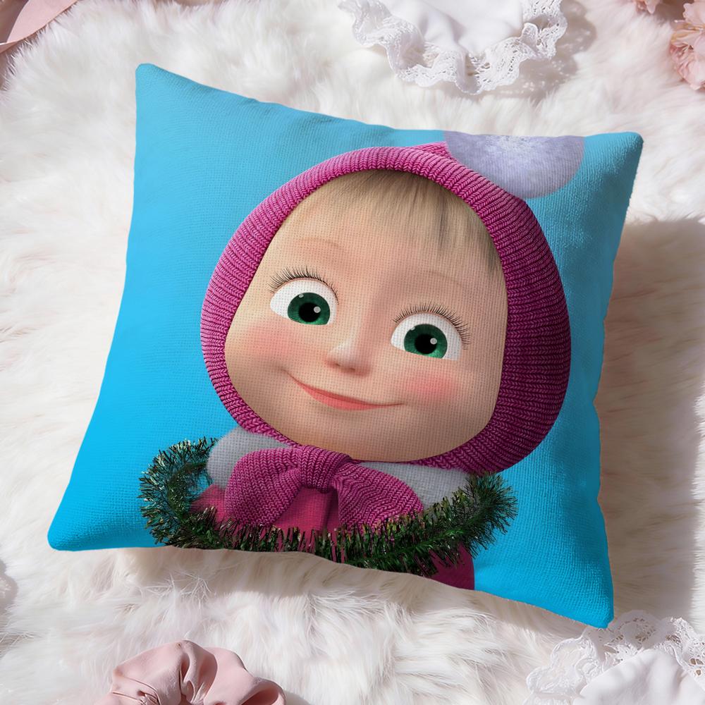 Cartoon M-Masha And The Bear Cushion Cover Premium Comfort Reversible Pillow Cove -Two In One Design For Any Room & Car Interior