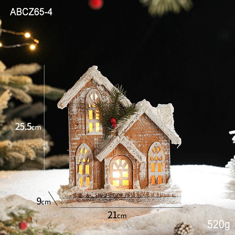 Christmas Wooden Lighted Snow House Mini Cabin European Vintage Xmas Decor