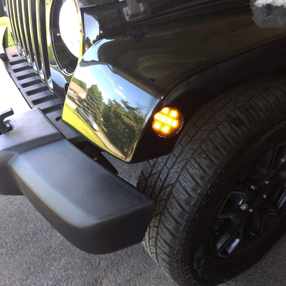 Side Marker Front Fender Turn Signal Parking Light Amber LED Smoke Lens Set of