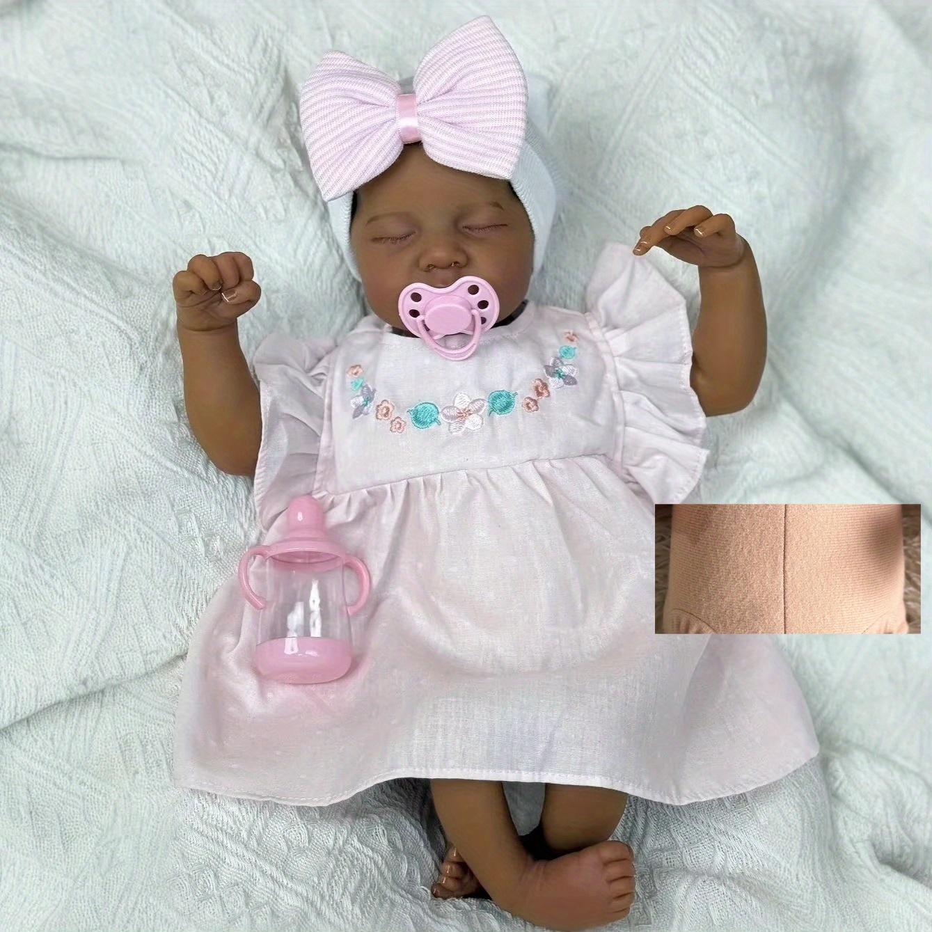 

BZDOLL 48см19дюймов Мягкий винил Черная кожа Спящая кукла-реборн Игрушка Куклы с тканевым телом на выбор, Прекрасный подарок на день рождения для девочек cloth body doll