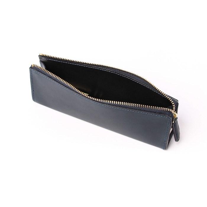[Rio] Slip-On Pen Case Leather Pencil Case Large Capacity Student/Office Worker Genuine Leather L Size Navy
