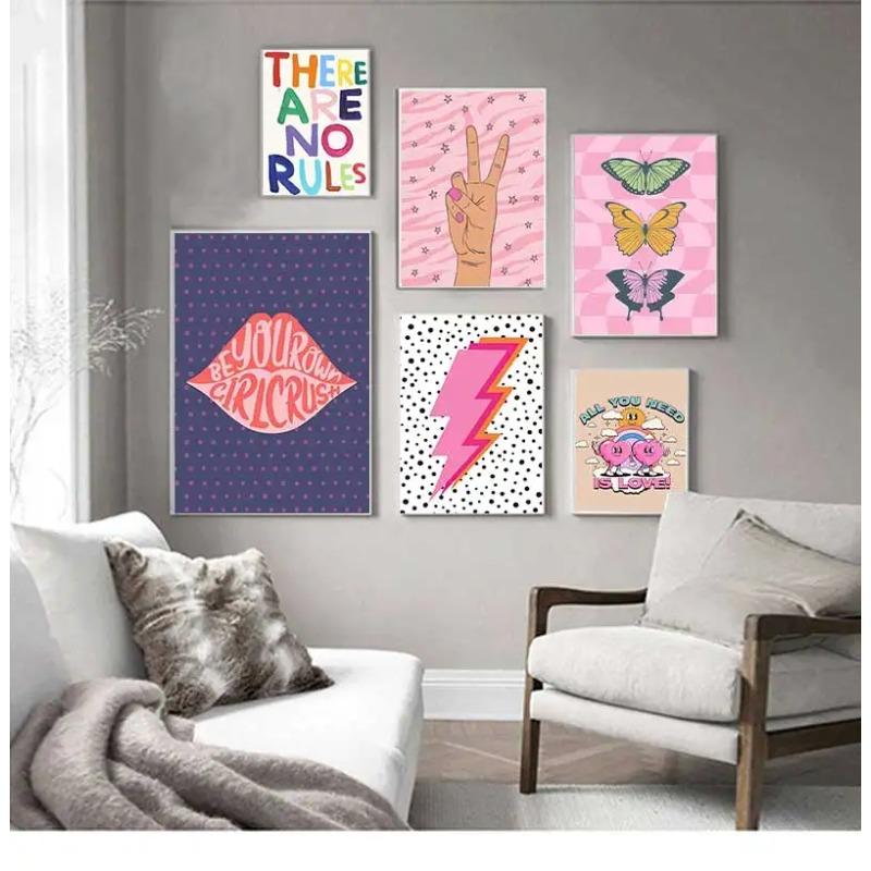 Scandinavian Minimalist Wall Art Pink Funky Quotes Vintage Butterflies Canvas Poster Print Home Bedroom Living Room Decoration