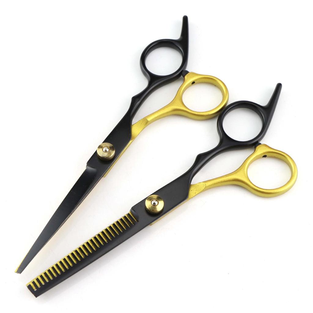 6.0" Black & Gold Hairdressing Scissors - Straight & Thinning Shears for Bangs