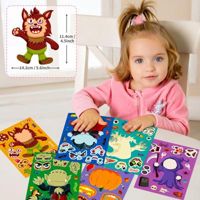Halloween Face-changing Sticker Cartoon Character Puzzle Sticker Kids Fun Waterproof Sticker