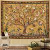 Boho Levensboom Wandkleed, een Vintage Bloemen-, Blad-Vogel-, Planten- en Dierenpatroon Wandkleed, In een Retro Indiase Boheemse Stijl