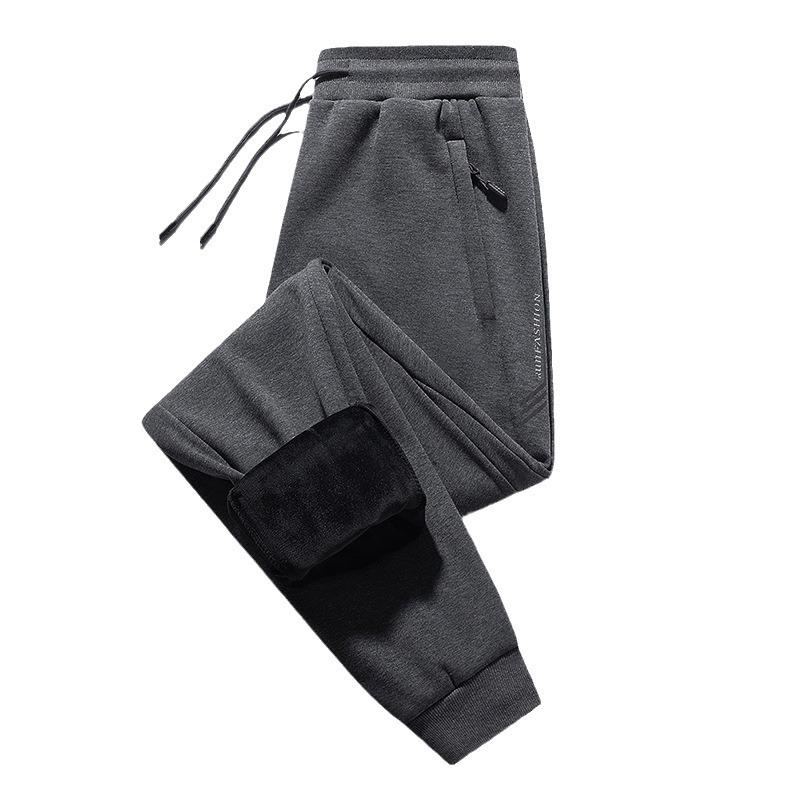 Men's Fleece-Lined Thickened Casual Trousers for Autumn and Winter Loose-Fit Tapered Legs Men's Sports Trousers Trendy Brand Sweatpants for Men