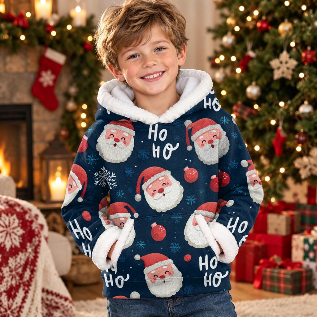 Kids Long Sleeve Christmas Print Hoodie Casual Pullover Sweatshirt for Boys and Girls