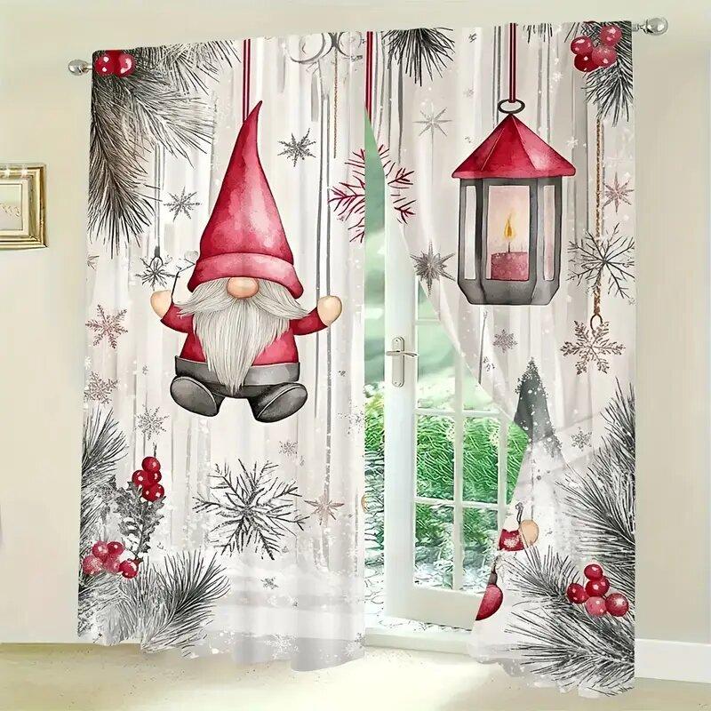 Christmas Dwarf Printed Curtains, Pole Bag Curtains, Bedroom and Living Room Decoration, Home Decoration, Christmas Decoration