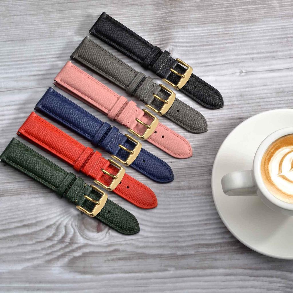 BISONSTRAP 18mm Calf Leather Watch Strap, Quick Release Double-Sided Genuine Leather, Business Style, RedGold Buckle