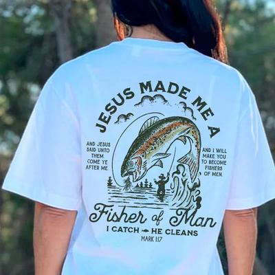 Fisher of Men Back Print Graphic Top Vintage Fashion Streetwear Tees Women Bible Verse T-Shirt Jesus Religious Tshirts