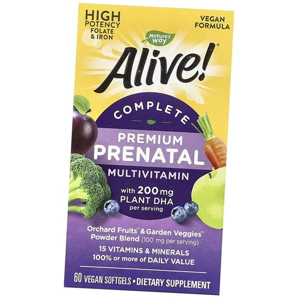 Витамины для беременных, Alive! Complete Premium Prenatal Multivitamin, Nature's Way 60вег.гелкапс (36344140)
