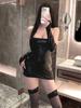 Sexy Outfit Patent Leather Pure Desire Young Woman Temptation Hot Uniform Dress Elegant Tank Mini Dress  Sexy Korean Nbm8