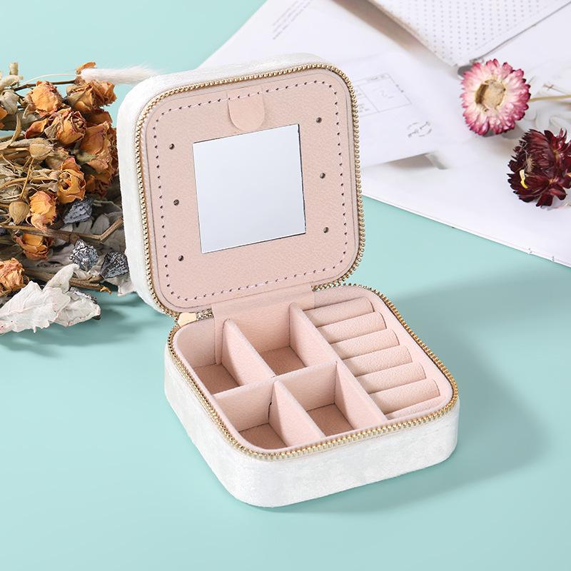 European Style Two-Layer Velvet Jewelry Box with Mirror for Earrings, Rings, and Necklaces