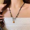 Modeschmuck Ethnisch Traditionell Handgefertigt Ornamente Geflochten Wachsseil Keramik Halskette Keramikperlen Anhänger Lange Halskette