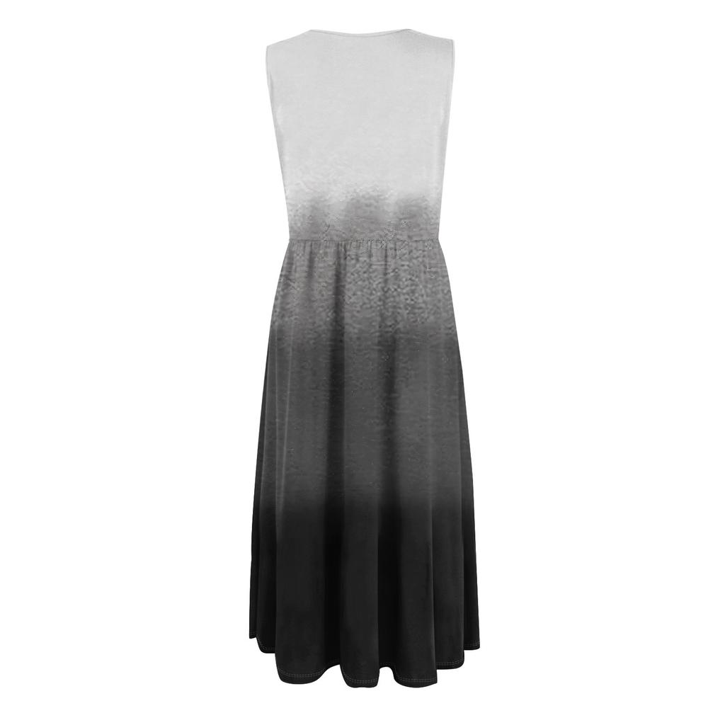 Modisches, bedrucktes, ärmelloses, lässiges Pullover-Kleid mit Rundhalsausschnitt und Tasche für Damen in mittlerer Länge