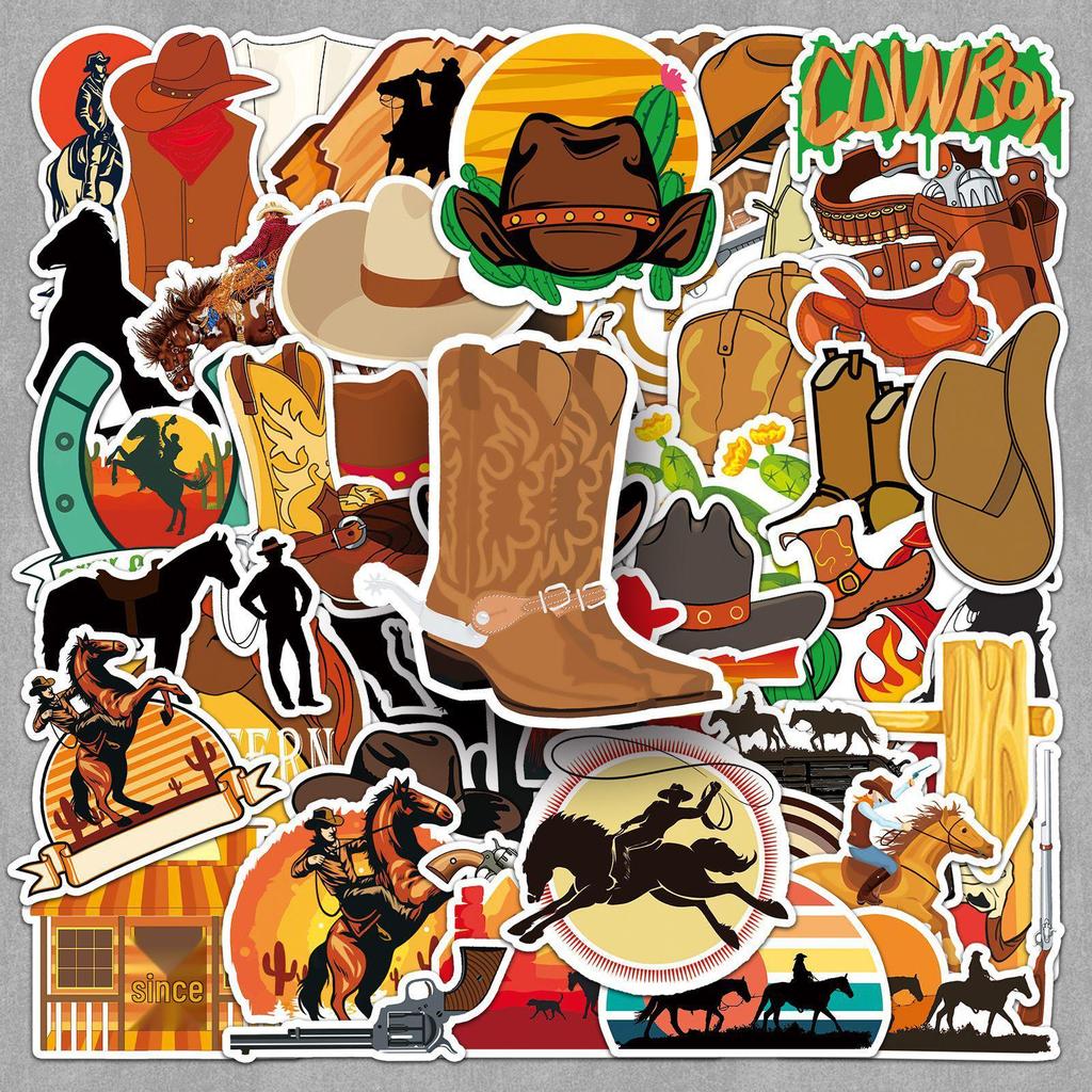 Trendy Waterproof Western Cowboy Stickers - 50 Sheets for Decorative Stationery & Planners