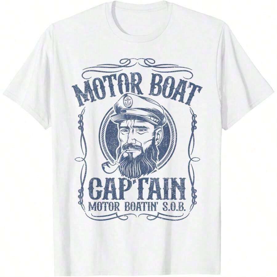 Motor Boat Captain Funny Pontoon Boating Motor Boatin Lake T-Shirt, Casual Shortsleeved Round Neck S разноцветный