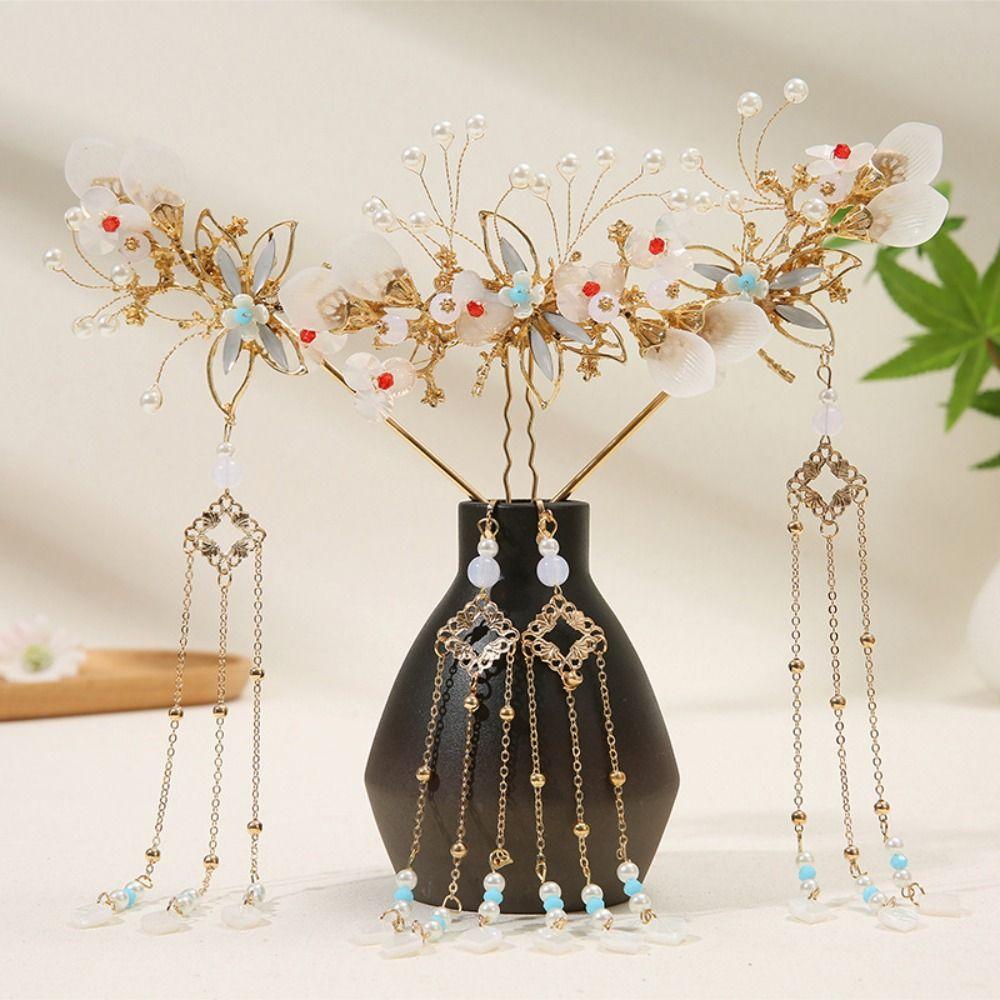 Light Colors Bridal Headwear Plastic Earrings Hairpin Set Wedding Dress Hair Accessories  Hanfu