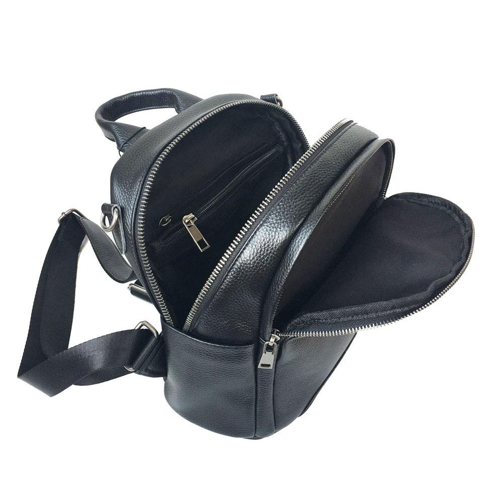 Women'S Leather Backpack Black Women'S Bag First Layer Cowhide Double Mezzanine Zipper Backpack Travel Bag