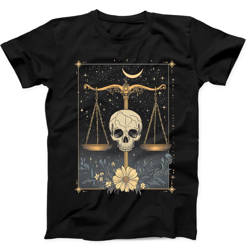 

Стиль Таро Знак Зодиака Весы Череп Смешной Подарок Черная Футболка 352 L