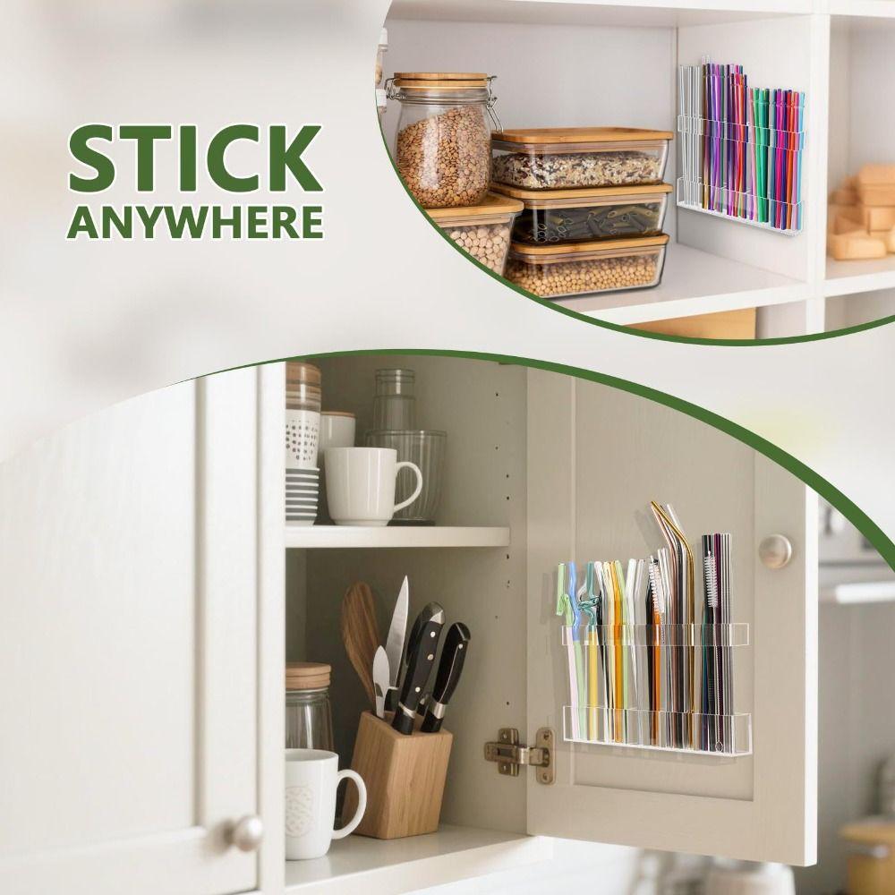 Acrylic Straw Storage Dispenser 5 Grids Kitchen Accessories Container  Spoons Chopsticks
