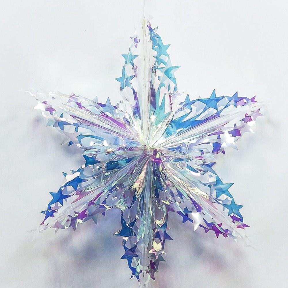 2PCS Large Foil Ceiling Garlands Decorative Honeycomb Snowflake Iridescent Snowflake  Party