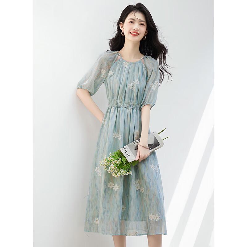 Women's 2025 Summer Floral A-Line Midi Dress