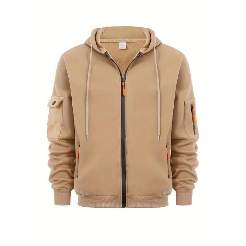 Mens Zip Up Hoodie Sweatshirt Casual Sports Top Solid Color Loose Fit