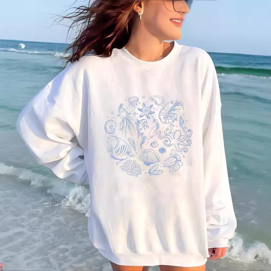 Women's Hot Spring New Western Cowboy Printed Long Sleeve Crew Neck Casual Sweatshirt