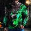 Vtipné 3D Vlčí Vzor Pánské Tričko Hip Hop Trend Harajuku Streetwear Ležérní O-výstřih Dlouhý Rukáv Top Jaro Podzim Volné Oblečení