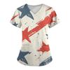 Women's Fashion V-Neck Short Sleeve Overalls With Pockets Independence Day Printed Tops  Clothes