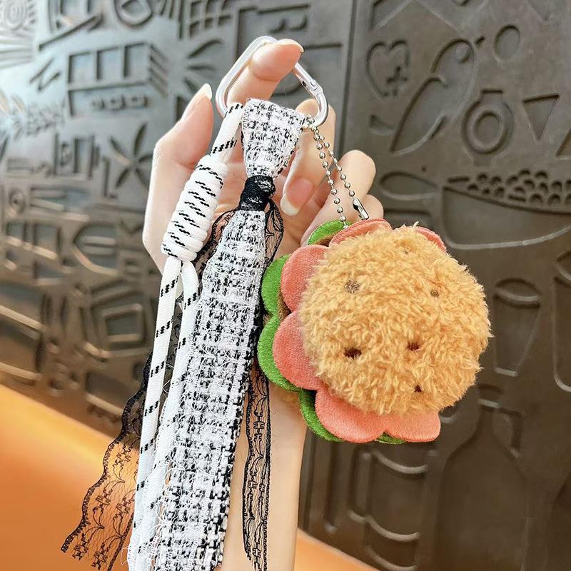 Creative plush burger cake sandwich keychain exquisite cute bag pendant car key chain small gift