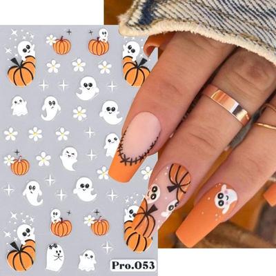 1 STÜCK/3 STÜCK/6 STÜCK Halloween-Nagelkunstaufkleber Selbstklebende gruselige Nagelabziehbilder Geisterschädel-Kürbis-Spinnen-Design Halloween-Party-Maniküre