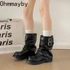 Autumn Winter Belt Buckle Women Pipe Fashion Height Increase Retro Platform Thick Sole Ladies Knight Short Booties