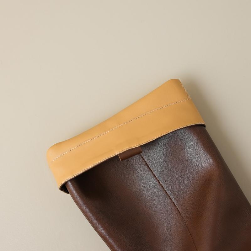 Fashion Women's New Autumn/Winter Square Headed Genuine Leather Vintage Mid Heel Extra Large Customized and Knee Tall Western Boots