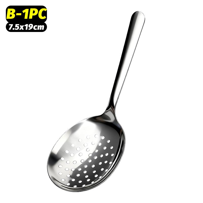 

4/1x Large Stainless Steel Soup Spoons Drain Hole Slotted Spoon Thickened Long Handle Tablespoon Ladle Scroops Kitchen Utensils